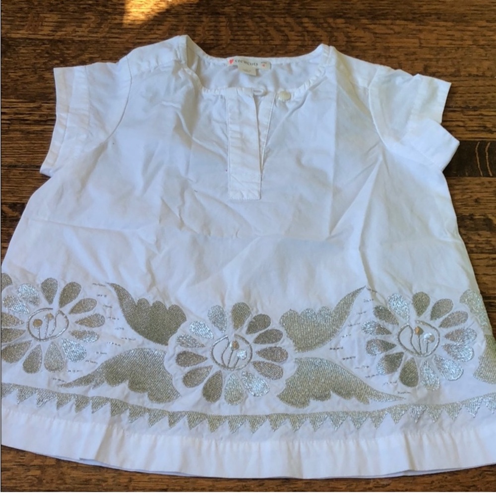 Jcrew crewcuts fits Women's XS White Floral Embroidered Top kids size 14